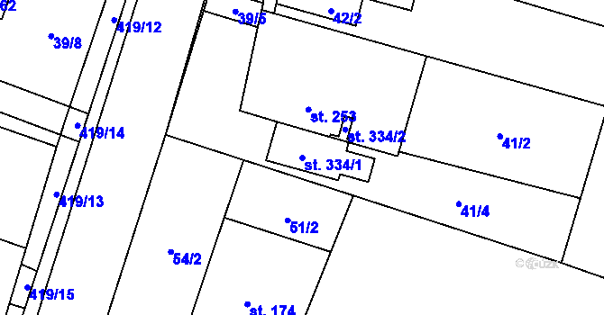 Parcela st. 334/1 v KÚ Horní Datyně, Katastrální mapa