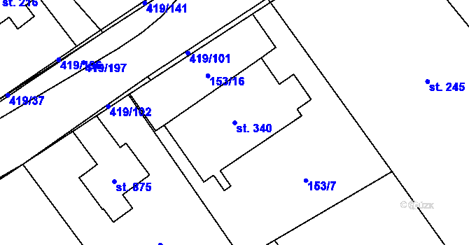 Parcela st. 340 v KÚ Horní Datyně, Katastrální mapa