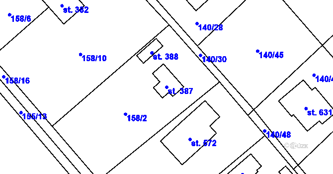 Parcela st. 387 v KÚ Horní Datyně, Katastrální mapa