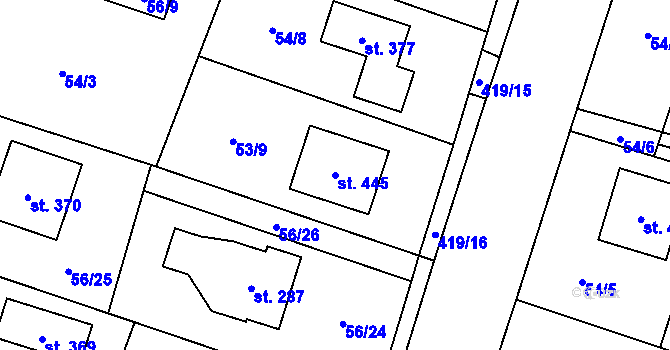 Parcela st. 445 v KÚ Horní Datyně, Katastrální mapa