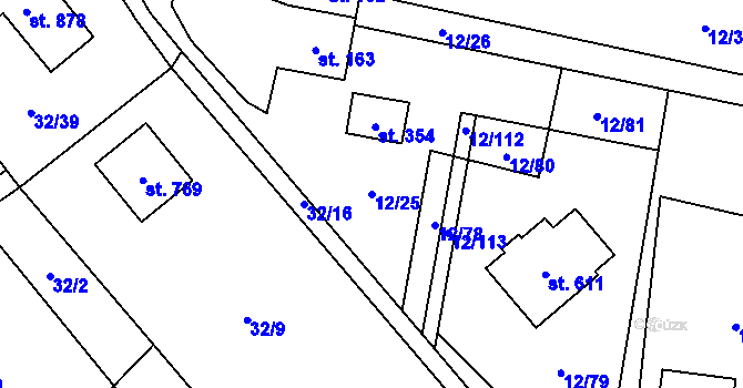 Parcela st. 12/25 v KÚ Horní Datyně, Katastrální mapa