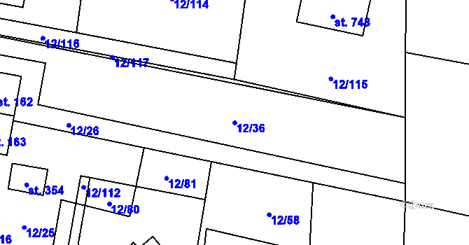 Parcela st. 12/36 v KÚ Horní Datyně, Katastrální mapa