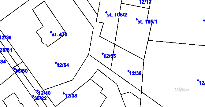 Parcela st. 12/55 v KÚ Horní Datyně, Katastrální mapa