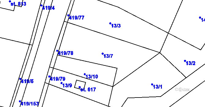 Parcela st. 13/7 v KÚ Horní Datyně, Katastrální mapa