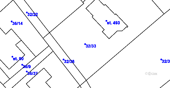 Parcela st. 32/33 v KÚ Horní Datyně, Katastrální mapa