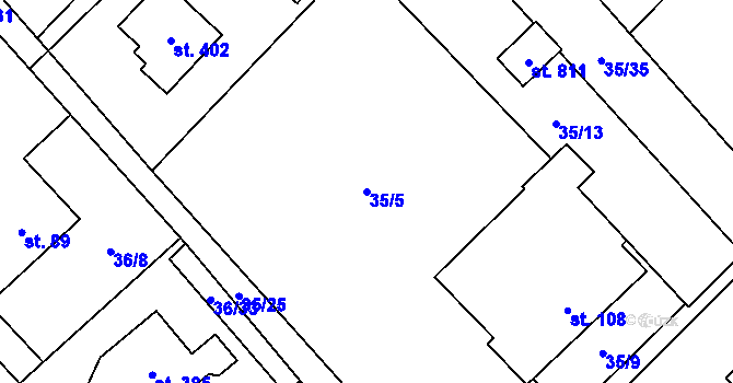 Parcela st. 35/5 v KÚ Horní Datyně, Katastrální mapa