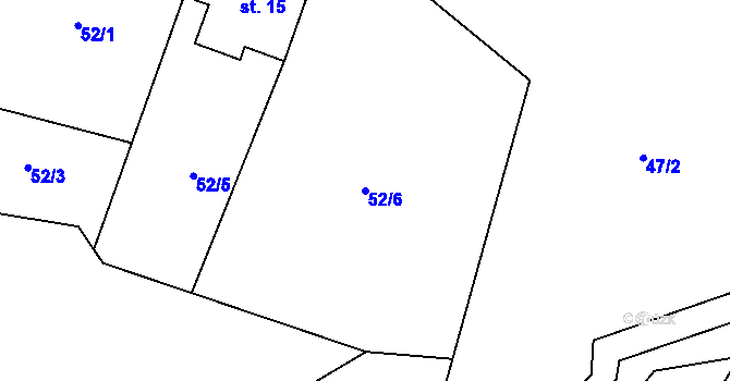 Parcela st. 52/6 v KÚ Horní Datyně, Katastrální mapa