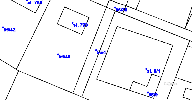 Parcela st. 56/4 v KÚ Horní Datyně, Katastrální mapa