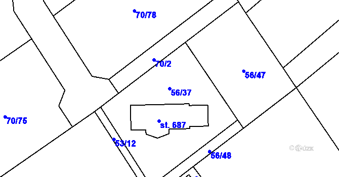 Parcela st. 56/37 v KÚ Horní Datyně, Katastrální mapa