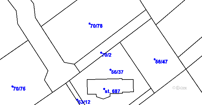 Parcela st. 70/2 v KÚ Horní Datyně, Katastrální mapa