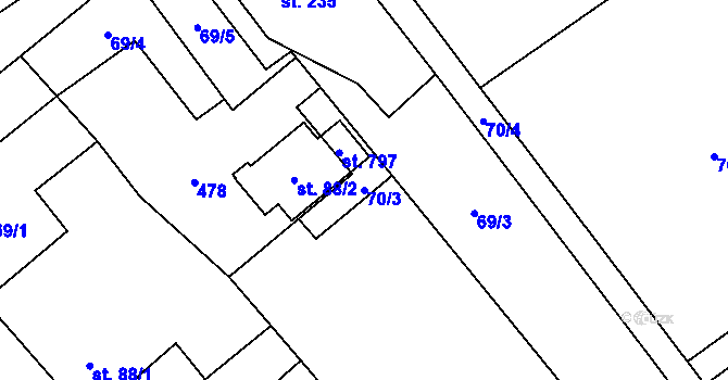 Parcela st. 70/3 v KÚ Horní Datyně, Katastrální mapa