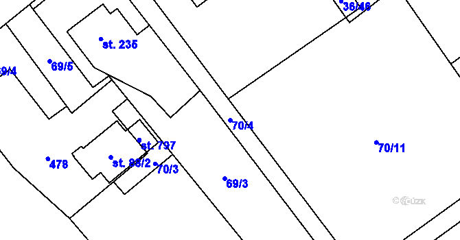 Parcela st. 70/4 v KÚ Horní Datyně, Katastrální mapa