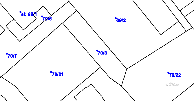 Parcela st. 70/8 v KÚ Horní Datyně, Katastrální mapa