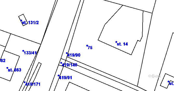 Parcela st. 75 v KÚ Horní Datyně, Katastrální mapa