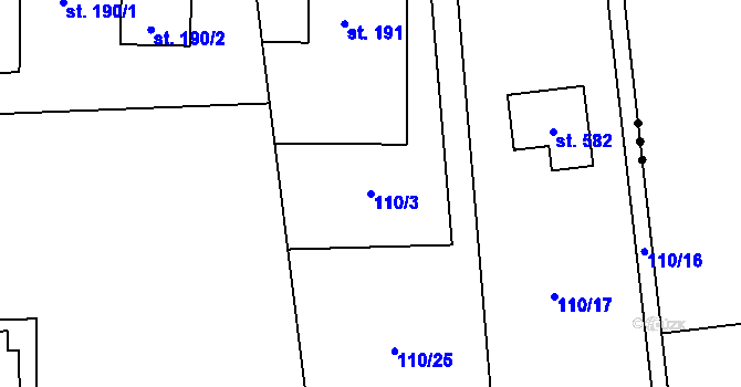 Parcela st. 110/3 v KÚ Horní Datyně, Katastrální mapa