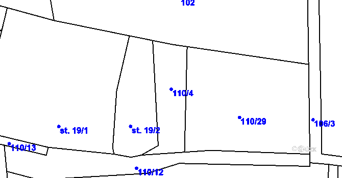 Parcela st. 110/4 v KÚ Horní Datyně, Katastrální mapa