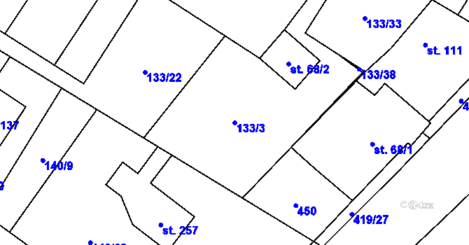 Parcela st. 133/3 v KÚ Horní Datyně, Katastrální mapa