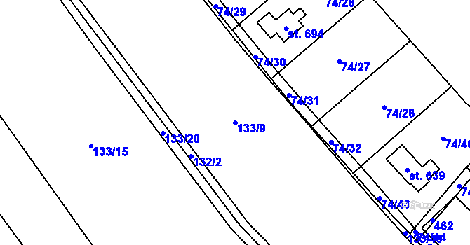 Parcela st. 133/9 v KÚ Horní Datyně, Katastrální mapa