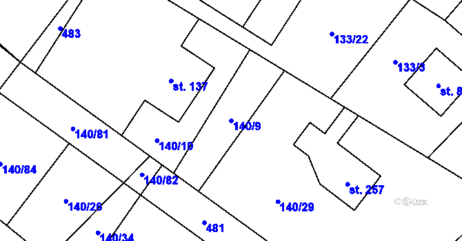 Parcela st. 140/9 v KÚ Horní Datyně, Katastrální mapa