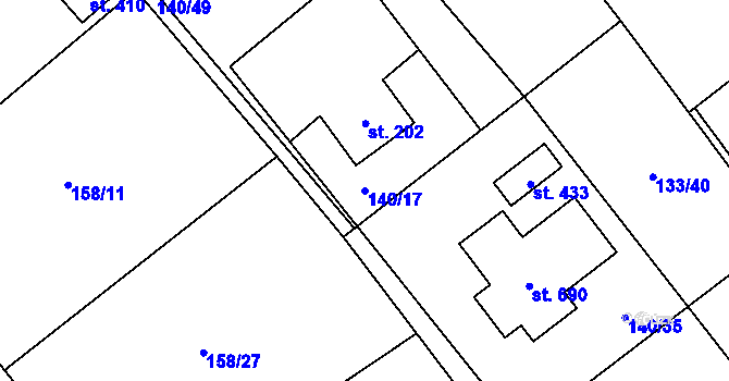 Parcela st. 140/17 v KÚ Horní Datyně, Katastrální mapa