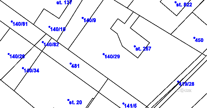 Parcela st. 140/29 v KÚ Horní Datyně, Katastrální mapa