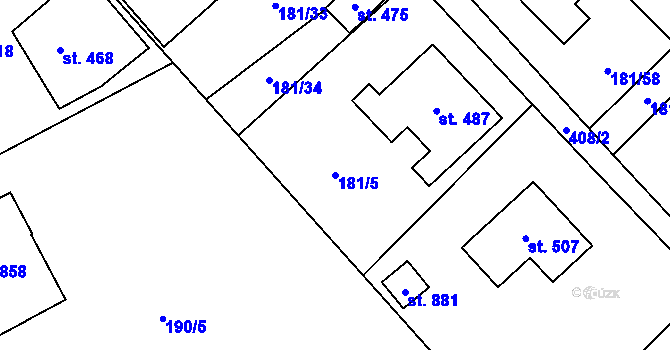 Parcela st. 181/5 v KÚ Horní Datyně, Katastrální mapa