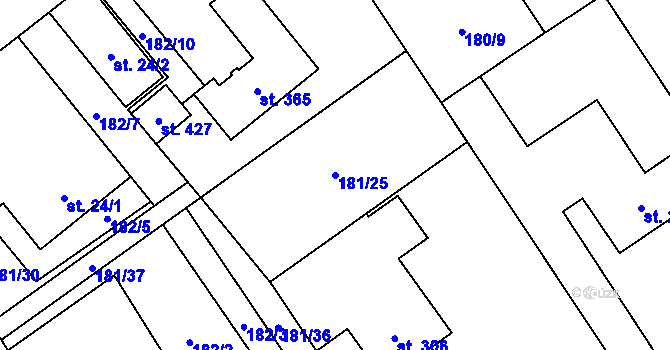 Parcela st. 181/25 v KÚ Horní Datyně, Katastrální mapa
