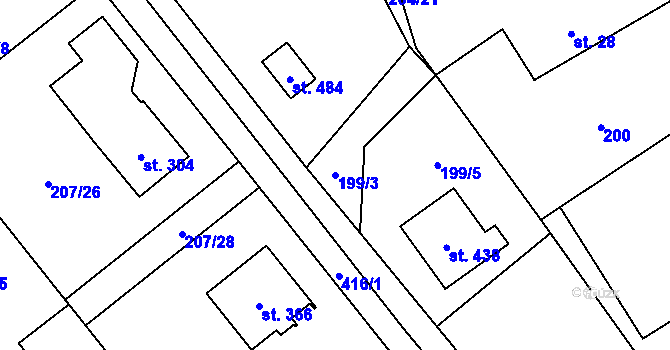 Parcela st. 199/3 v KÚ Horní Datyně, Katastrální mapa