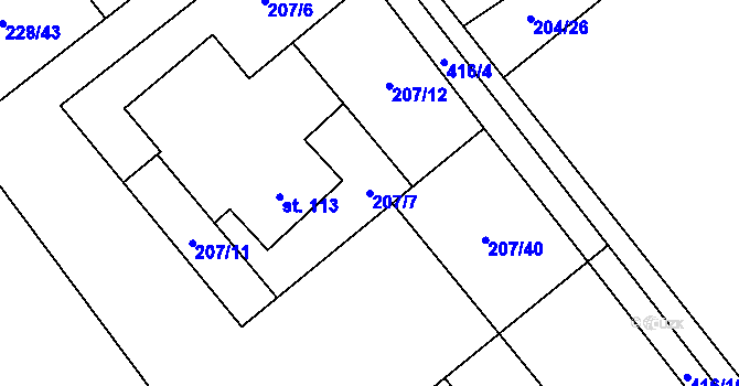 Parcela st. 207/7 v KÚ Horní Datyně, Katastrální mapa