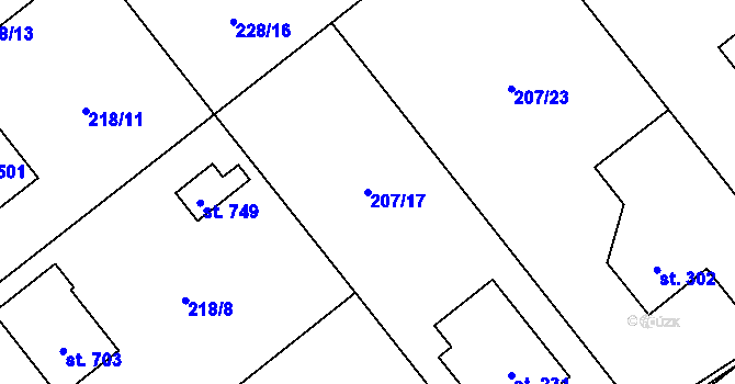 Parcela st. 207/17 v KÚ Horní Datyně, Katastrální mapa