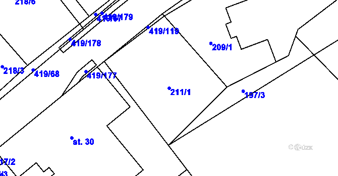 Parcela st. 211/1 v KÚ Horní Datyně, Katastrální mapa