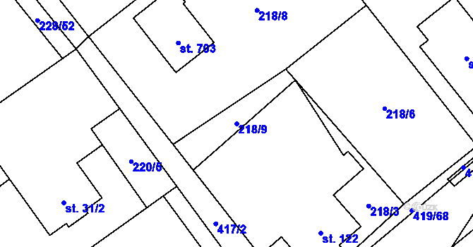 Parcela st. 218/9 v KÚ Horní Datyně, Katastrální mapa