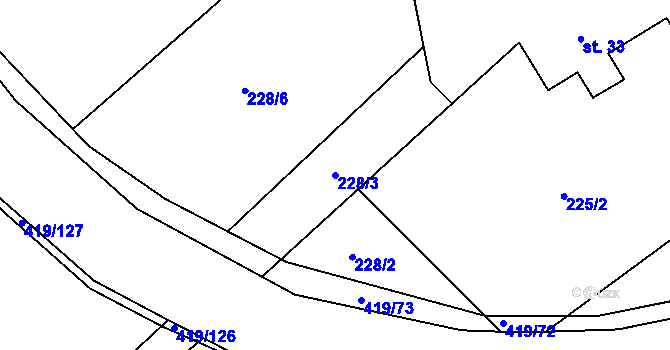 Parcela st. 228/3 v KÚ Horní Datyně, Katastrální mapa