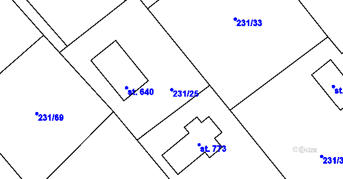 Parcela st. 231/25 v KÚ Horní Datyně, Katastrální mapa