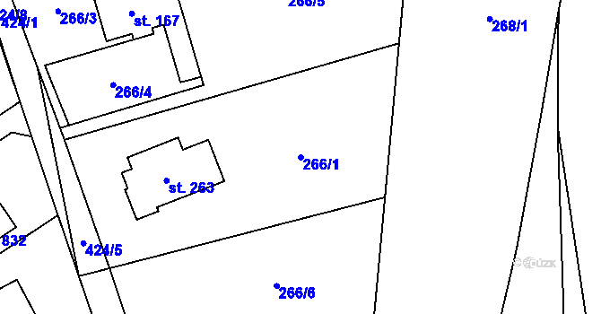 Parcela st. 266/1 v KÚ Horní Datyně, Katastrální mapa