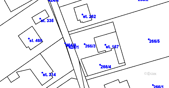 Parcela st. 266/3 v KÚ Horní Datyně, Katastrální mapa