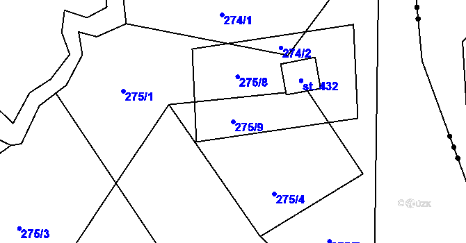 Parcela st. 275/9 v KÚ Horní Datyně, Katastrální mapa