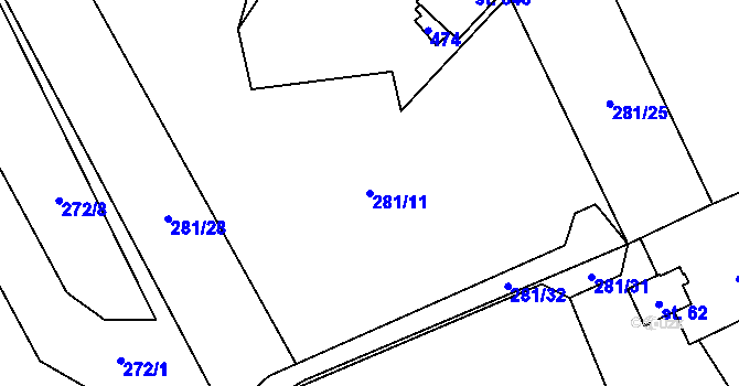 Parcela st. 281/11 v KÚ Horní Datyně, Katastrální mapa