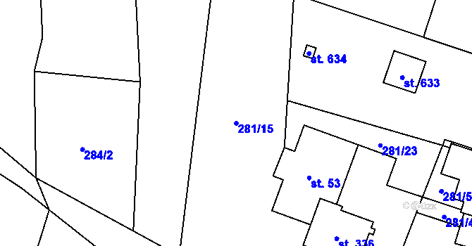Parcela st. 281/15 v KÚ Horní Datyně, Katastrální mapa
