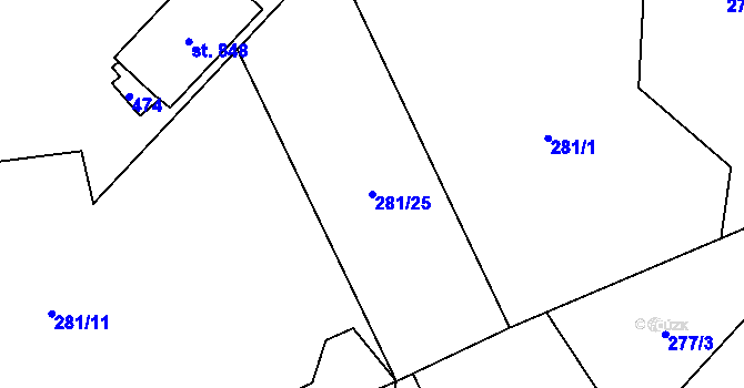 Parcela st. 281/25 v KÚ Horní Datyně, Katastrální mapa