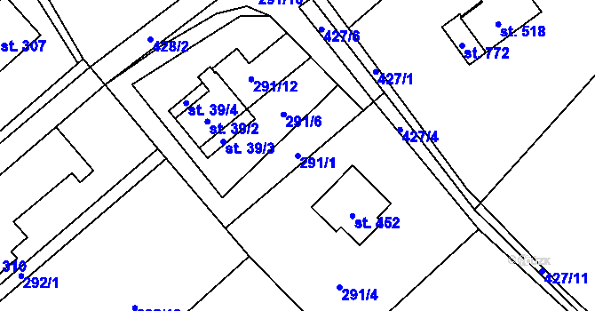 Parcela st. 291/1 v KÚ Horní Datyně, Katastrální mapa