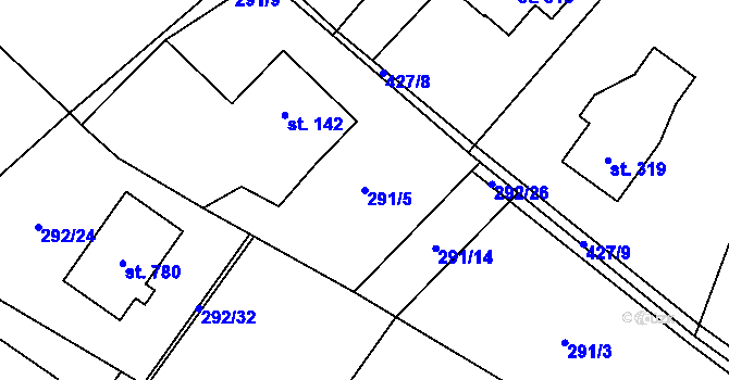 Parcela st. 291/5 v KÚ Horní Datyně, Katastrální mapa
