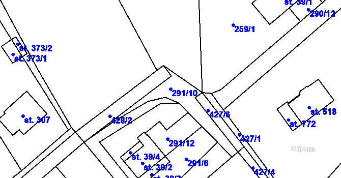 Parcela st. 291/10 v KÚ Horní Datyně, Katastrální mapa