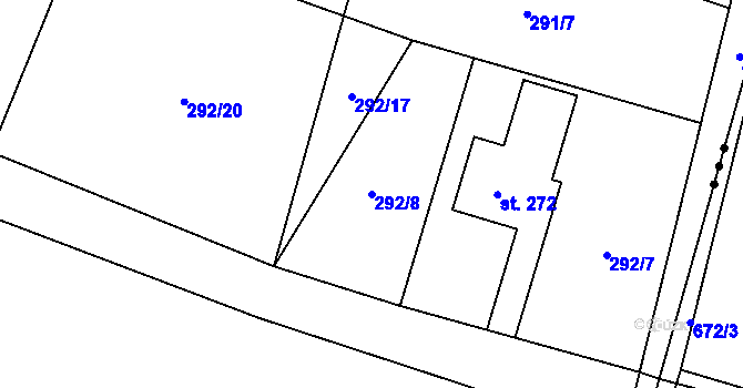 Parcela st. 292/8 v KÚ Horní Datyně, Katastrální mapa