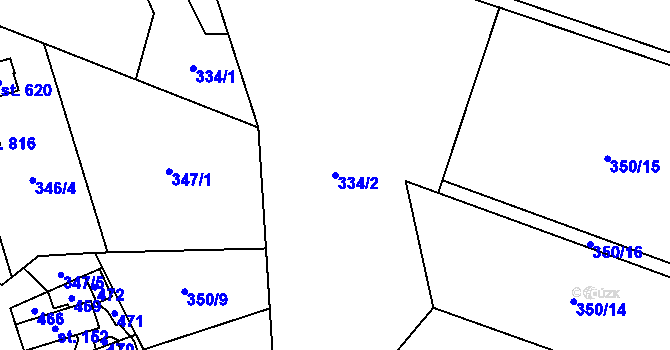 Parcela st. 334/2 v KÚ Horní Datyně, Katastrální mapa