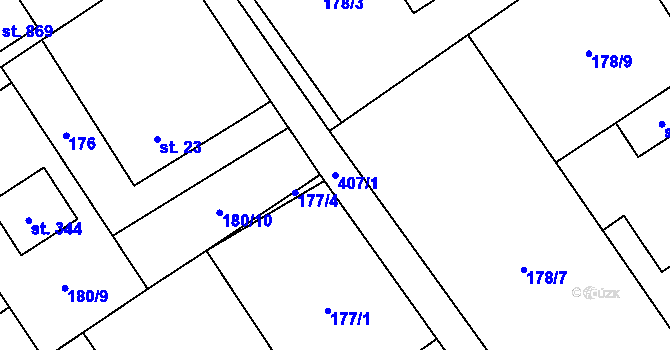Parcela st. 407/1 v KÚ Horní Datyně, Katastrální mapa