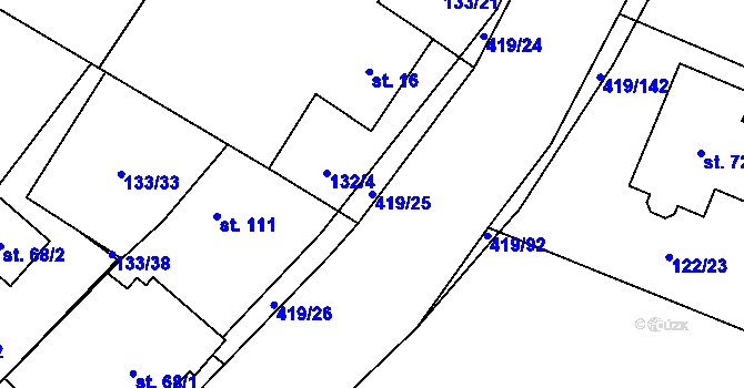 Parcela st. 419/25 v KÚ Horní Datyně, Katastrální mapa