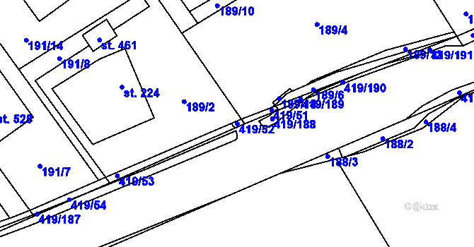 Parcela st. 419/52 v KÚ Horní Datyně, Katastrální mapa