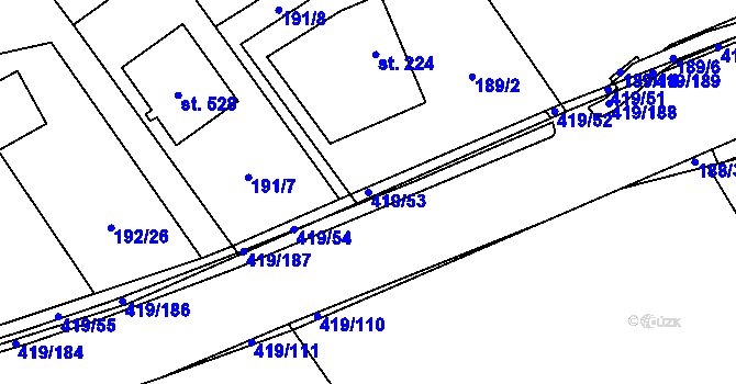 Parcela st. 419/53 v KÚ Horní Datyně, Katastrální mapa