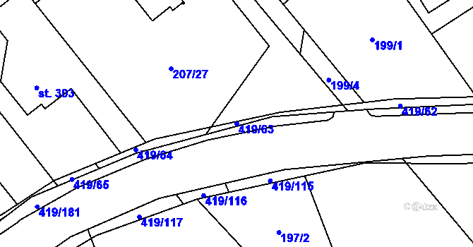 Parcela st. 419/63 v KÚ Horní Datyně, Katastrální mapa